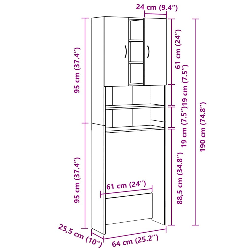 Mobile per Lavatrice Grigio Cemento 64x25,5x190 cm