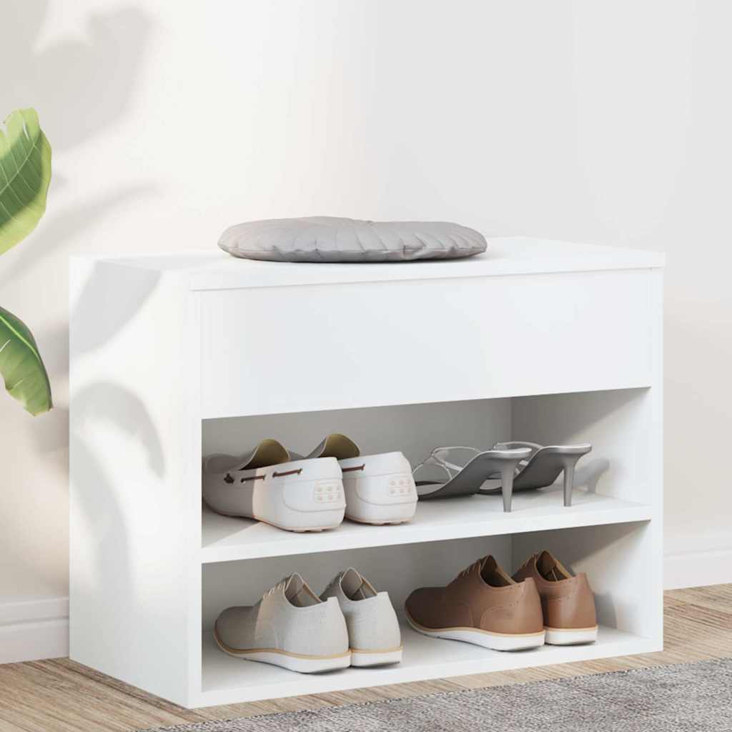 Panca Porta Scarpe Bianca 60x30x45 cm in Legno Multistrato