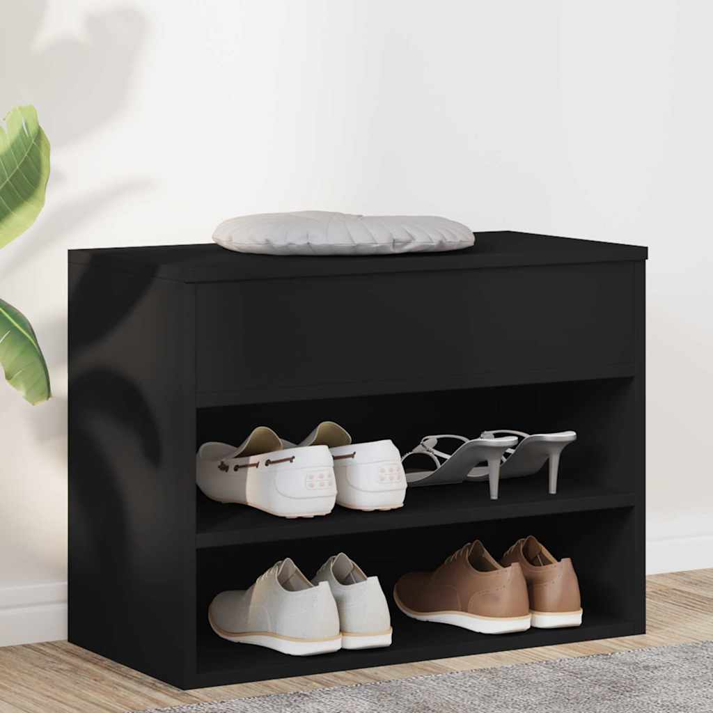 Panca Porta Scarpe Nera 60x30x45 cm in Legno Multistrato