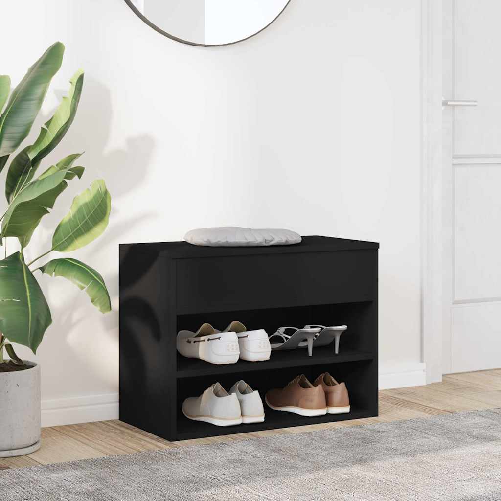 Panca Porta Scarpe Nera 60x30x45 cm in Legno Multistrato