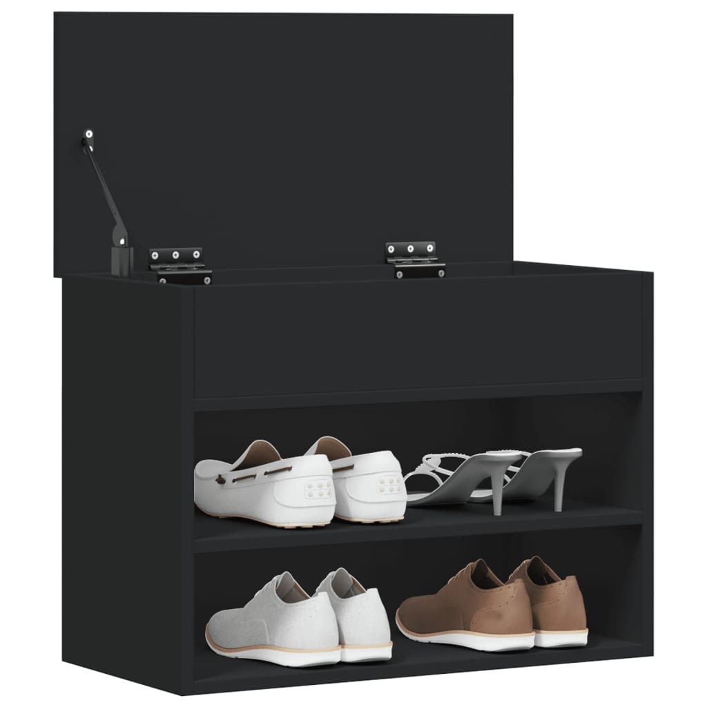 Panca Porta Scarpe Nera 60x30x45 cm in Legno Multistrato