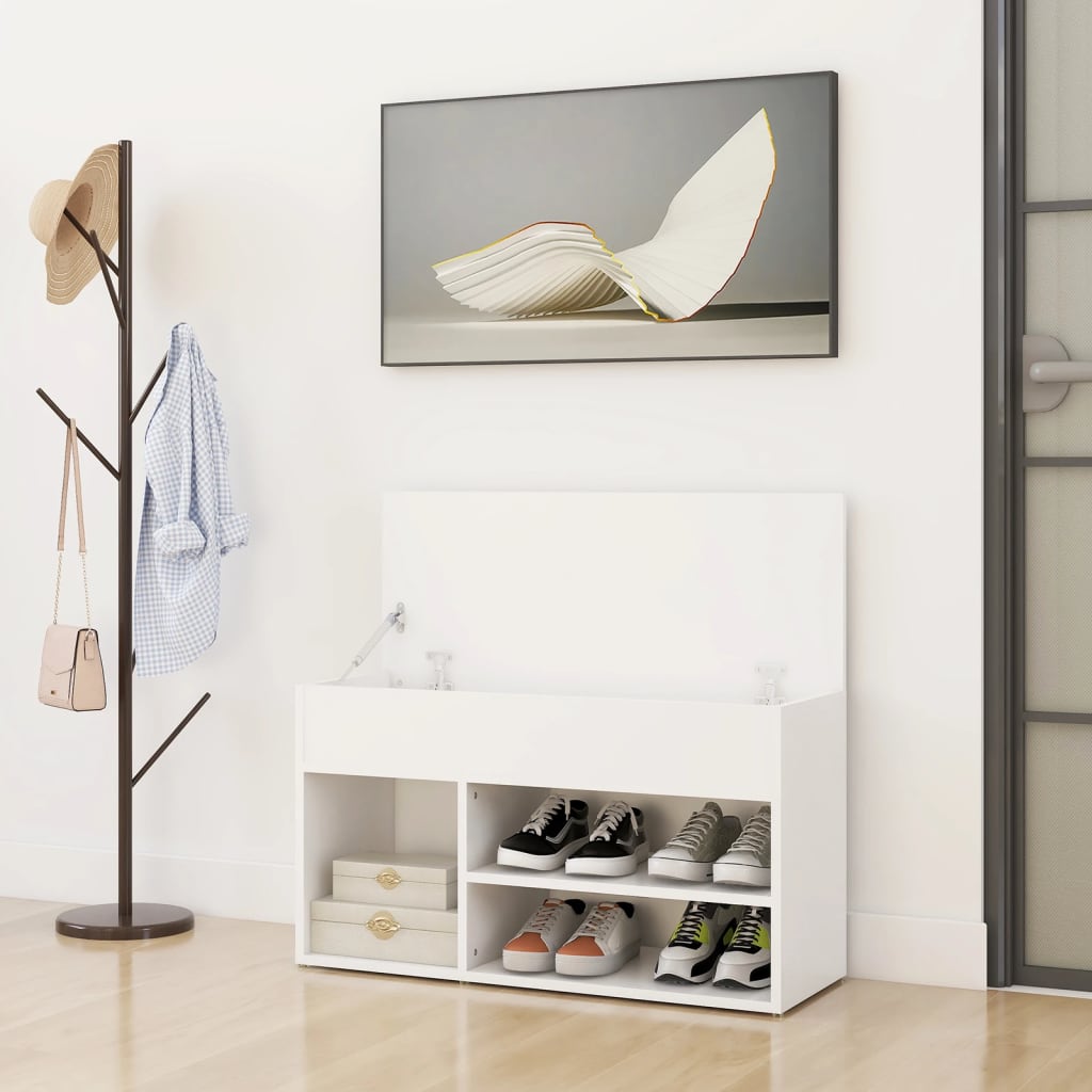 Panca Porta Scarpe Bianca 80x30x45 cm in Legno Multistrato