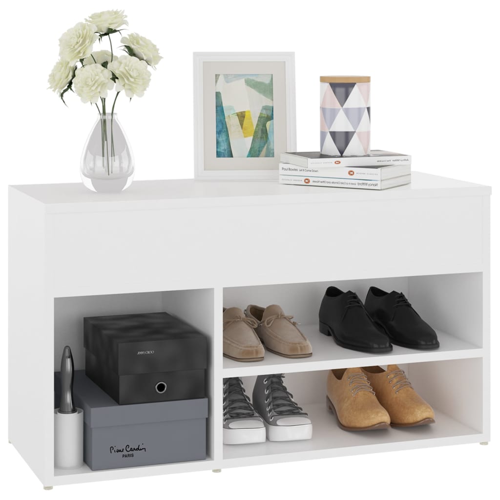 Panca Porta Scarpe Bianca 80x30x45 cm in Legno Multistrato