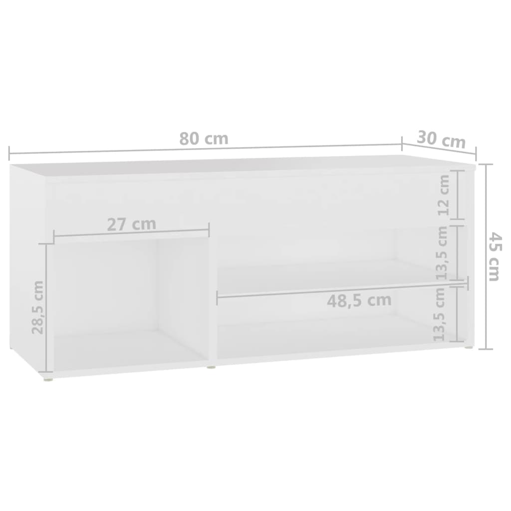 Panca Porta Scarpe Bianca 80x30x45 cm in Legno Multistrato