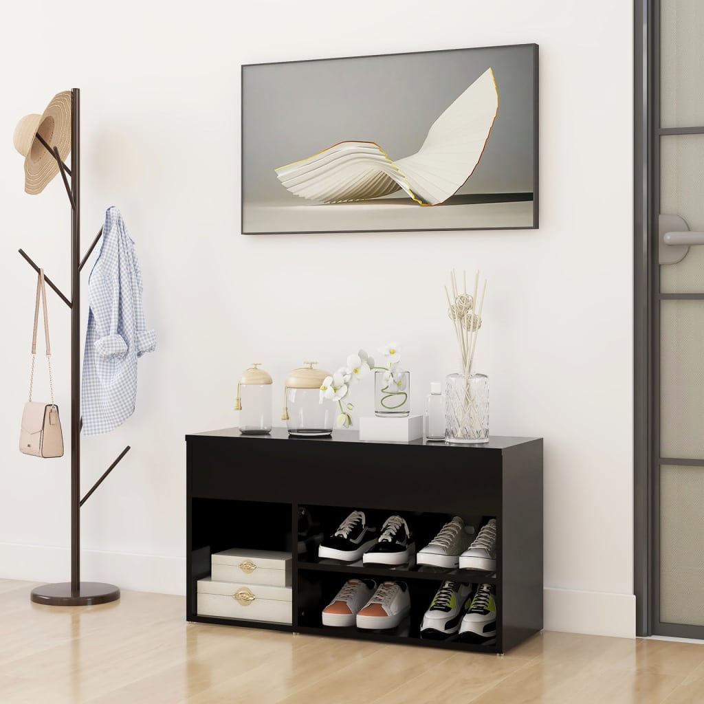 Panca Porta Scarpe Nera 80x30x45 cm in Legno Multistrato