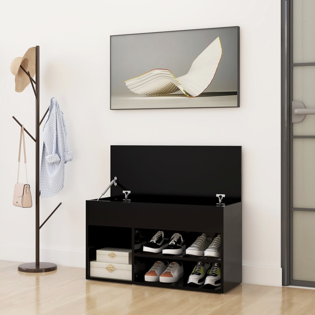 Panca Porta Scarpe Nera 80x30x45 cm in Legno Multistrato
