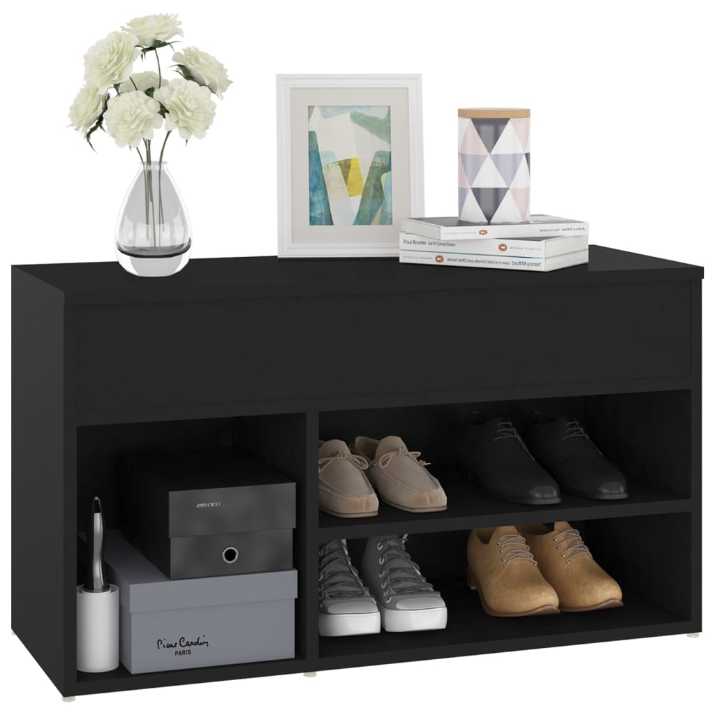 Panca Porta Scarpe Nera 80x30x45 cm in Legno Multistrato