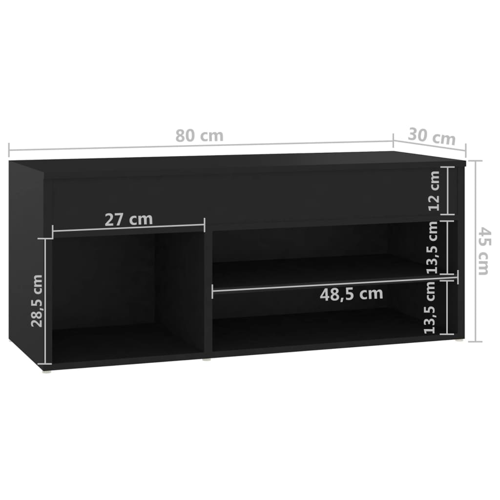 Panca Porta Scarpe Nera 80x30x45 cm in Legno Multistrato