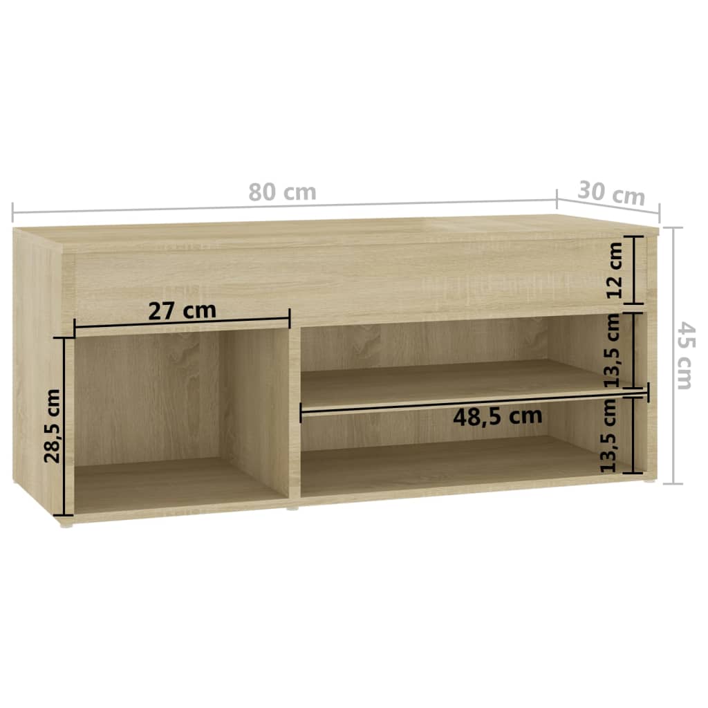Panca Porta Scarpe Rovere Sonoma 80x30x45 cm Legno Multistrato