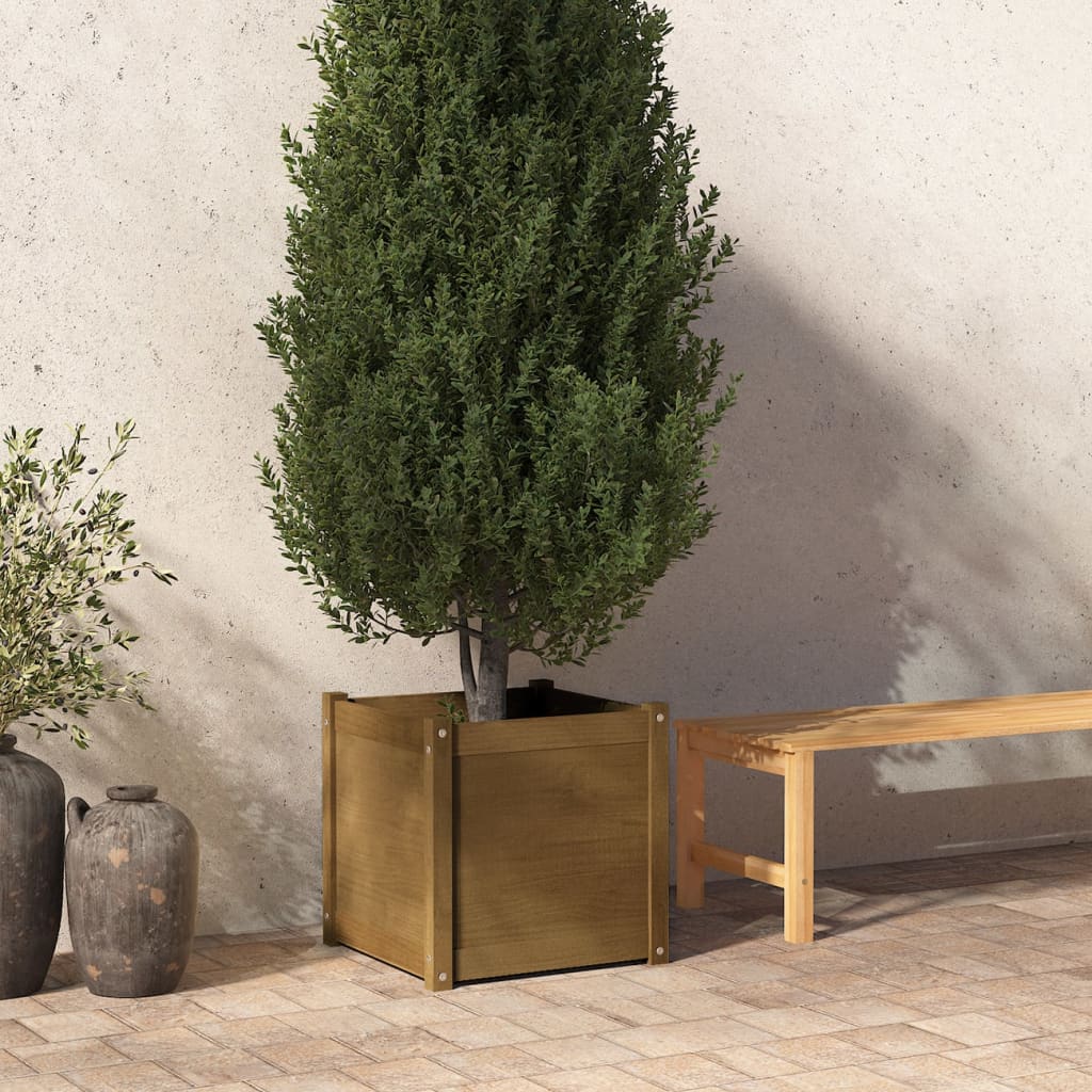 Fioriera Giardino Marrone Ambra 50x50x50 cm Legno Massello Pino