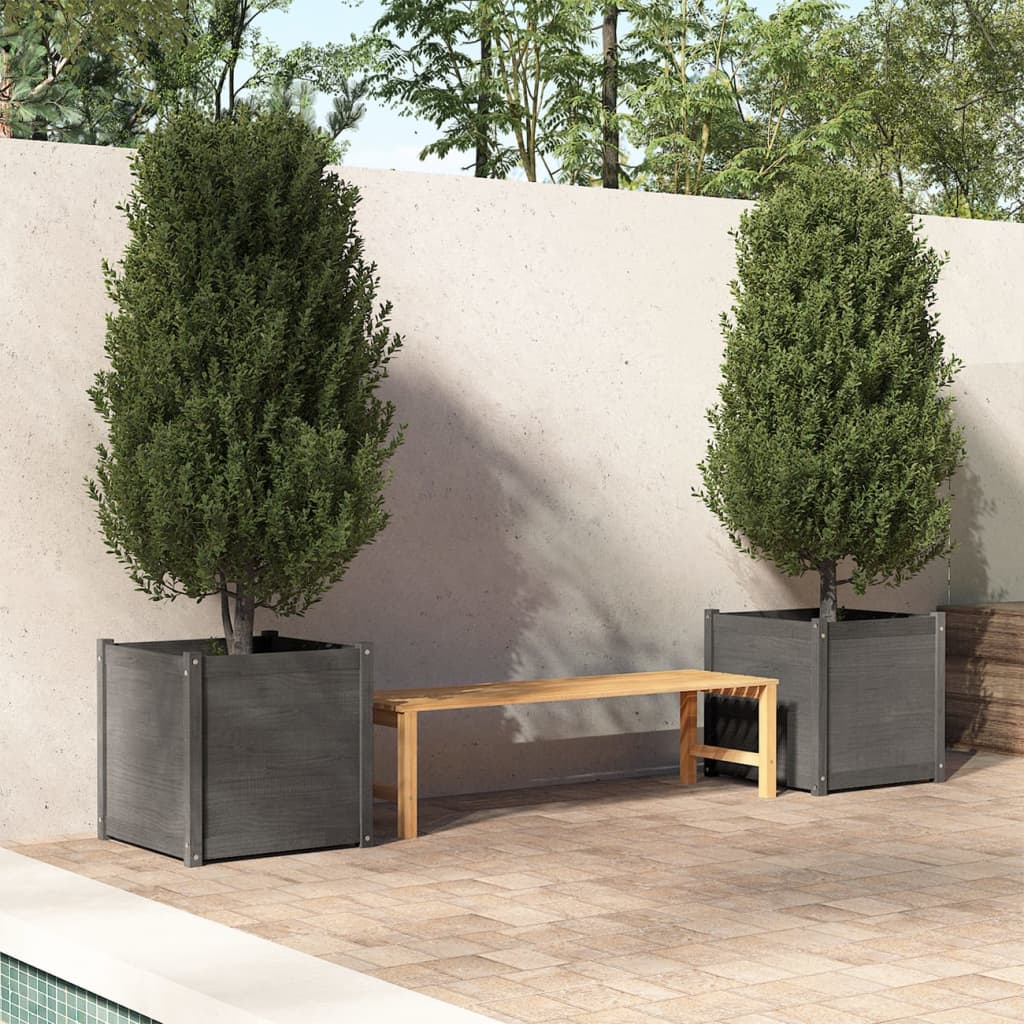 Fioriere da Giardino 2 pz Grigie 60x60x60 cm in Legno di Pino