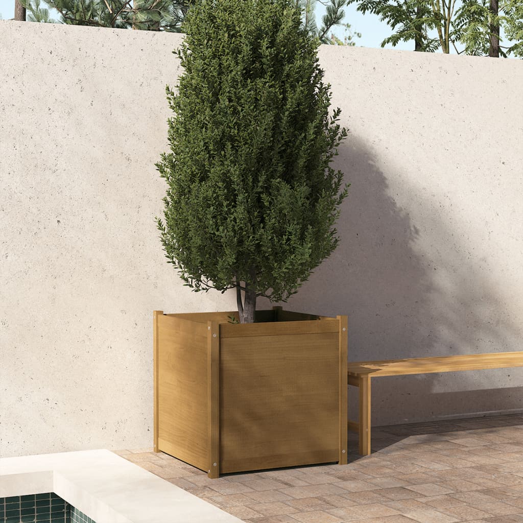 Fioriera Giardino Marrone Ambra 70x70x70 cm Legno Massello Pino