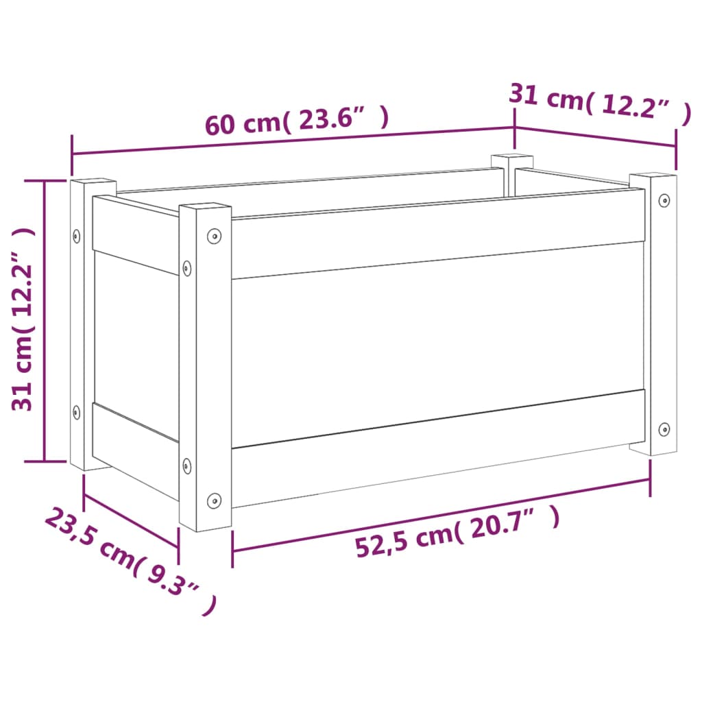 Fioriera da Giardino 60x31x31 cm in Legno Massello di Pino
