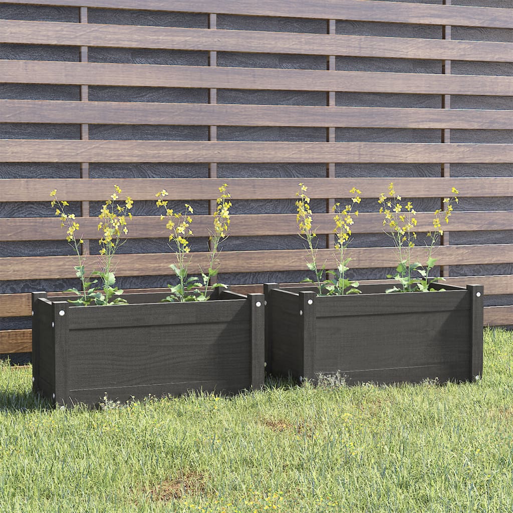 Fioriere da Giardino 2 pz Grigie 60x31x31cm in Massello di Pino