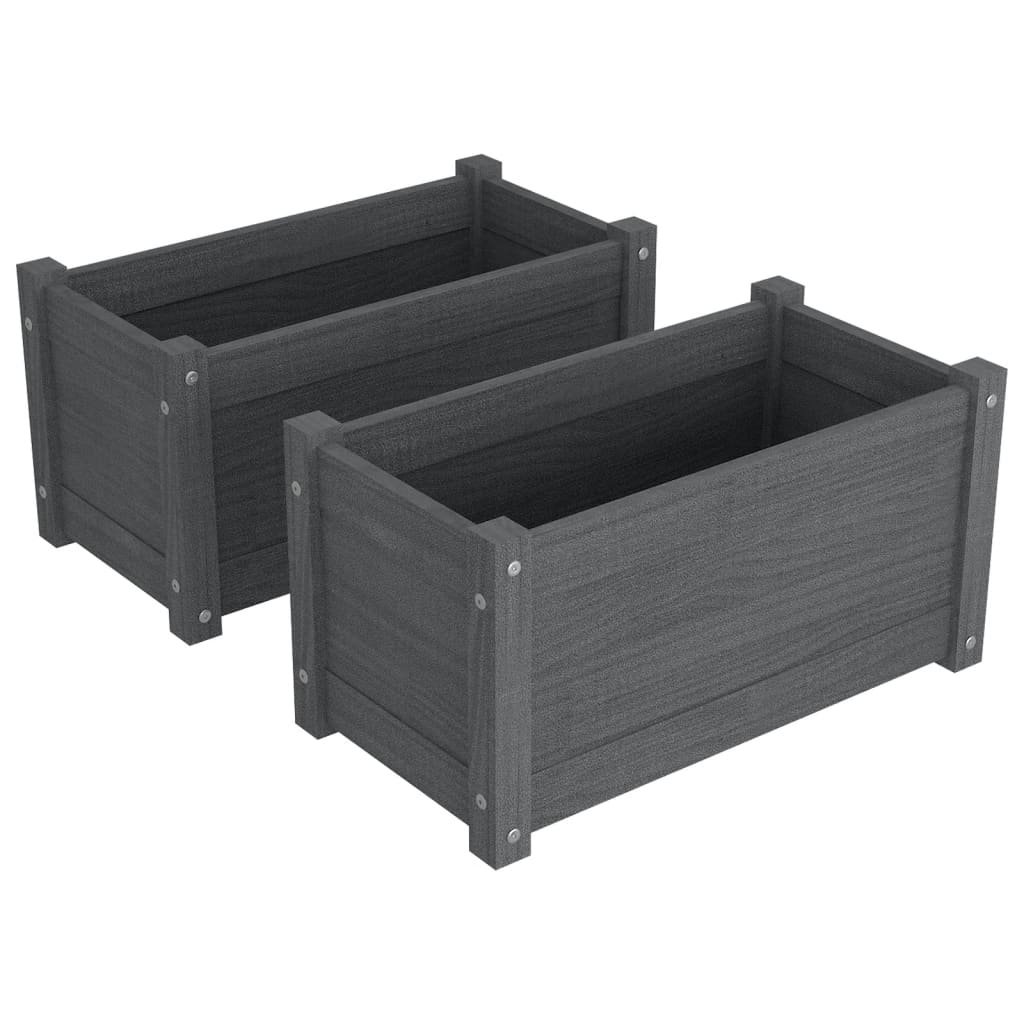 Fioriere da Giardino 2 pz Grigie 60x31x31cm in Massello di Pino