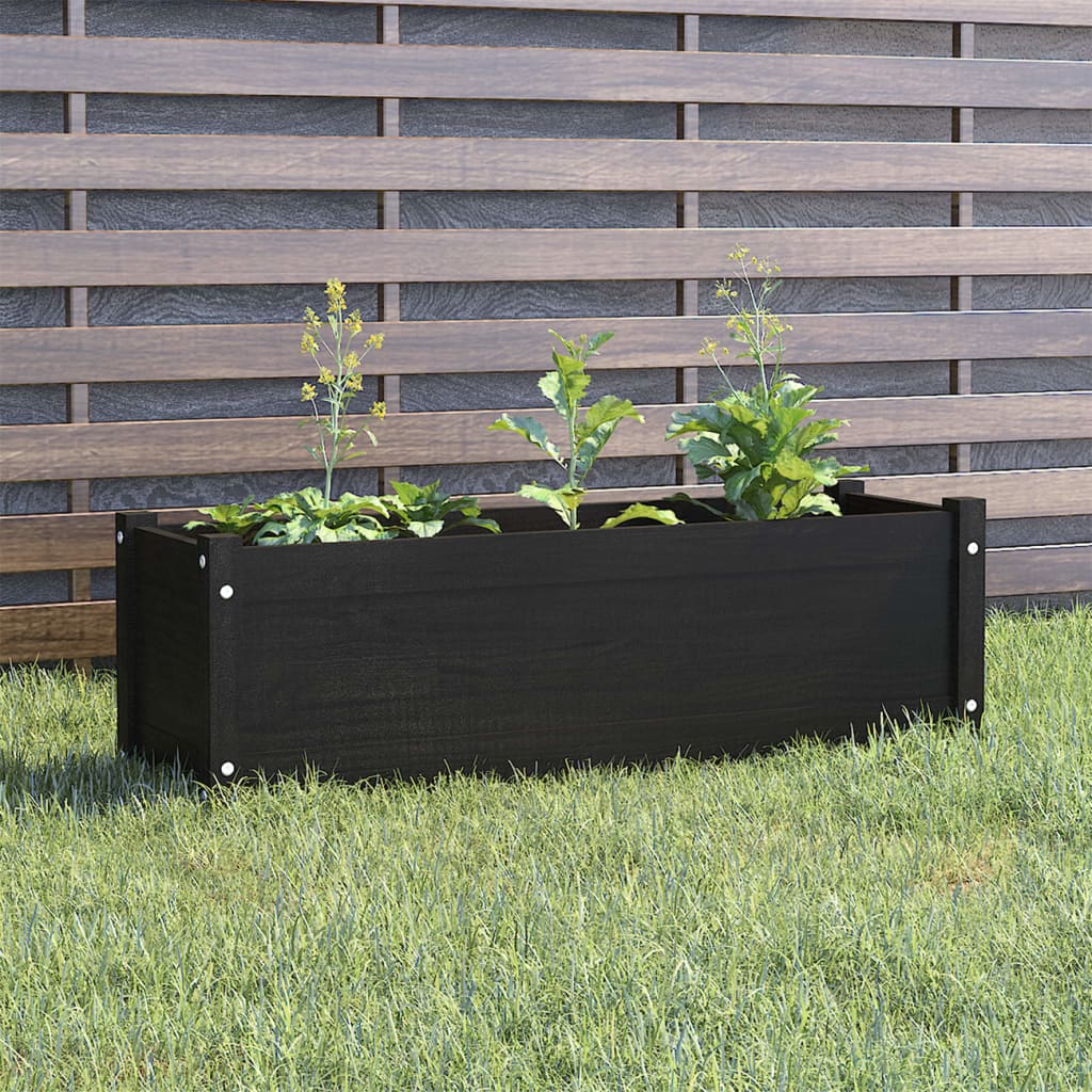 Fioriera da Giardino Nera 100x31x31 cm Legno Massello di Pino
