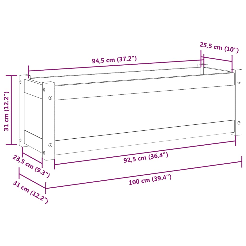 Fioriera da Giardino Nera 100x31x31 cm Legno Massello di Pino