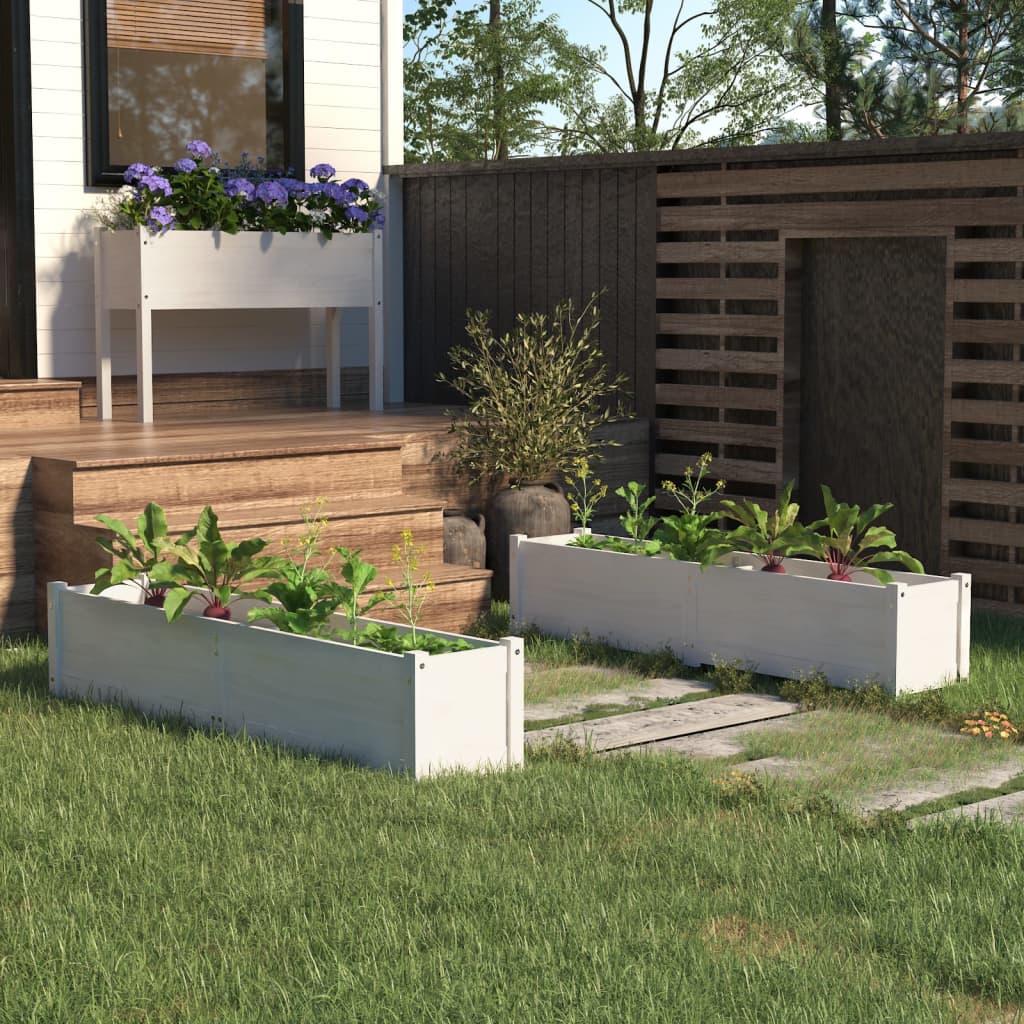 Letti Rialzati da Giardino 2 pz Bianchi 150x31x31cm Legno Pino