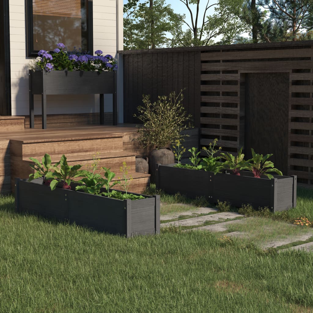 Letti Rialzati da Giardino 2 pz Grigi 150x31x31cm Legno di Pino