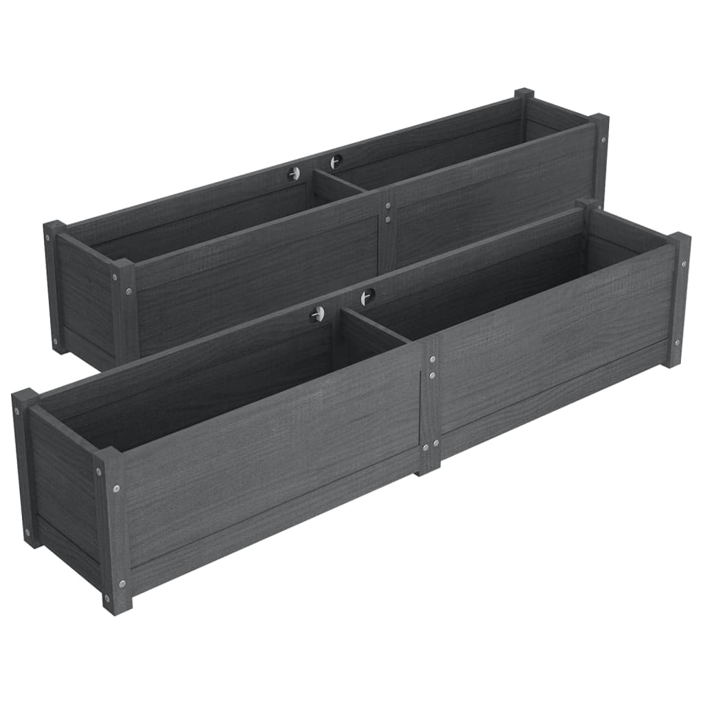 Letti Rialzati da Giardino 2 pz Grigi 150x31x31cm Legno di Pino