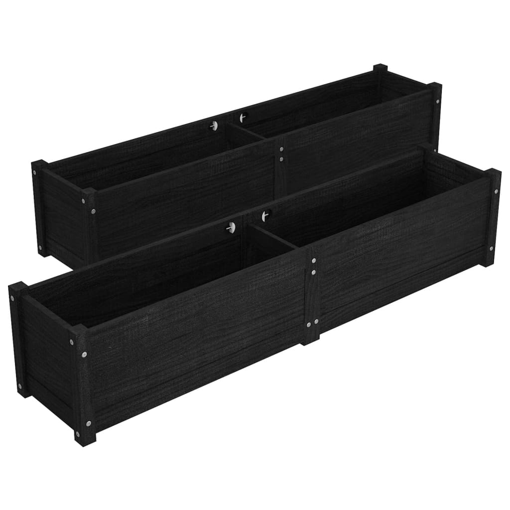 Letti Rialzati da Giardino 2 pz Neri 150x31x31 cm Legno di Pino