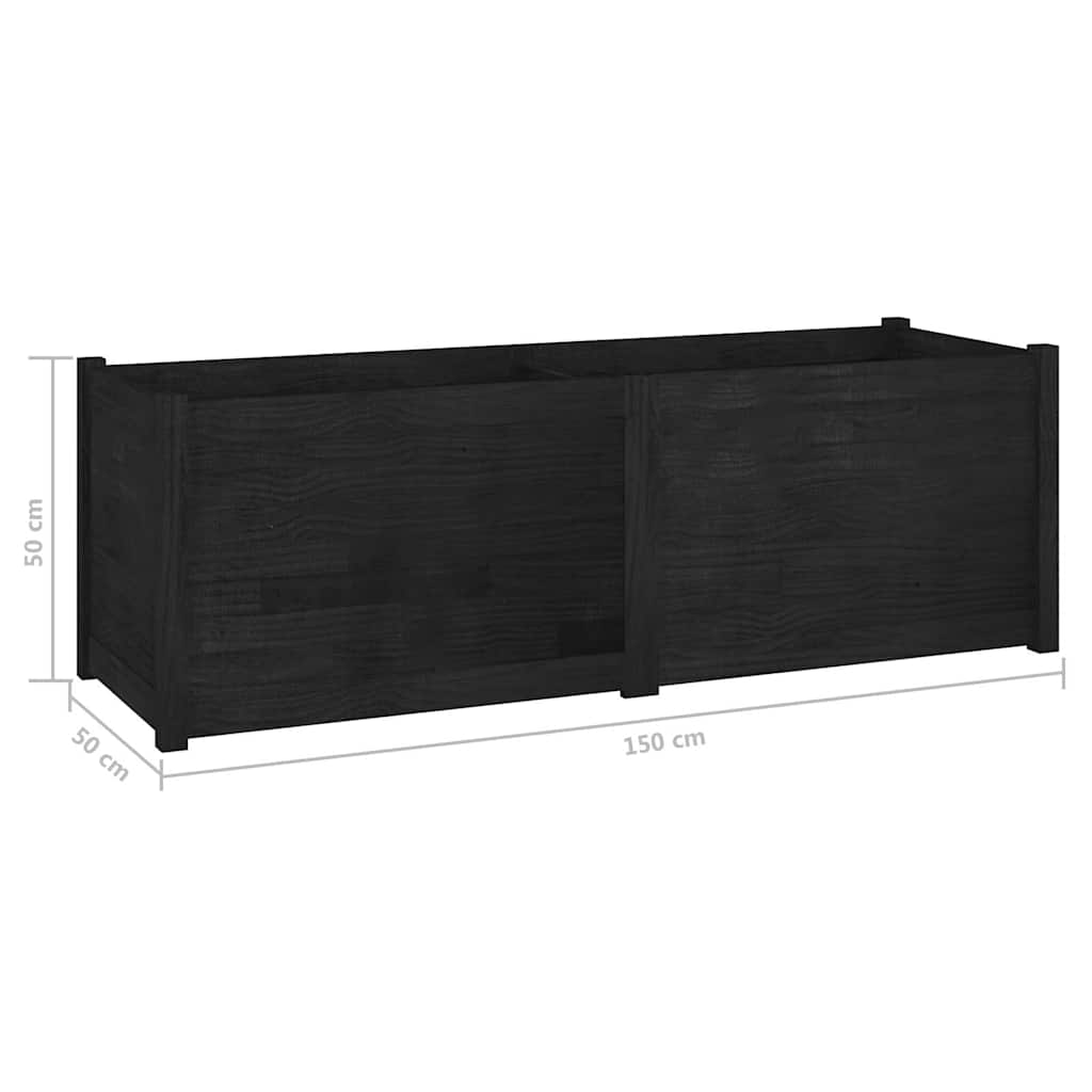 Fioriera da Giardino Nera 150x50x50 cm Legno Massello di Pino