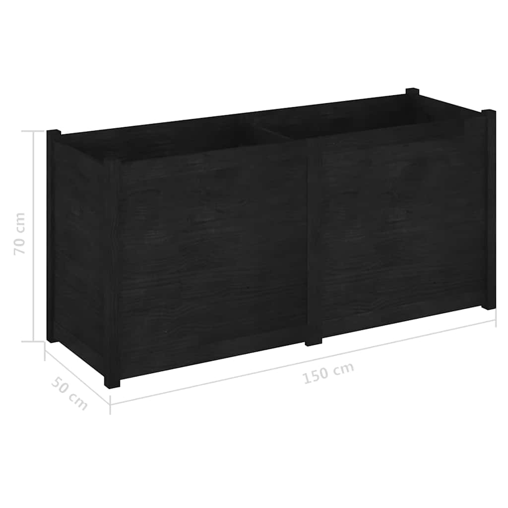 Fioriera da Giardino Nera 150x50x70 cm Legno Massello di Pino