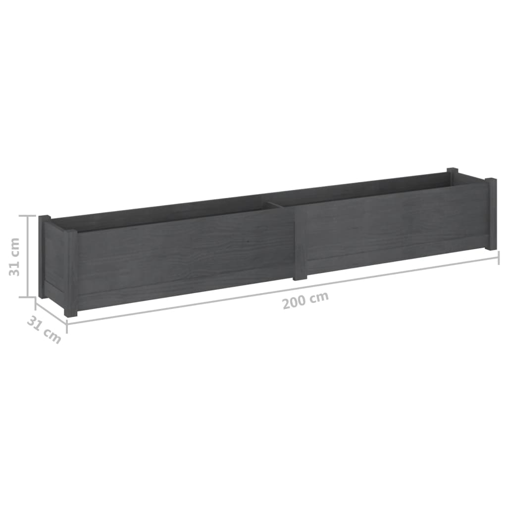 Fioriere da Giardino 2 pz Grigie 200x31x31 cm Massello di Pino