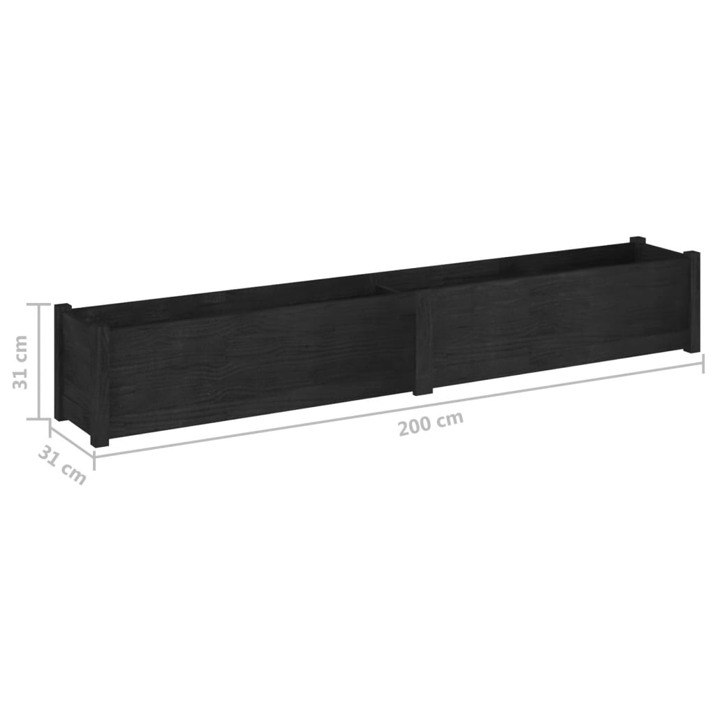 Fioriere da Giardino 2 pz Nere 200x31x31 cm in Legno di Pino