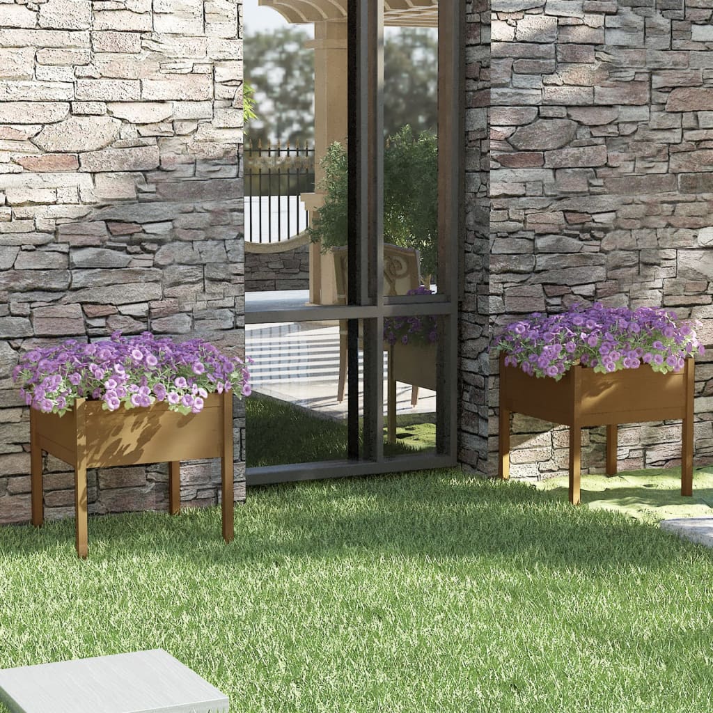 Fioriere 2 pz Ambra 70x70x70 cm in Legno Massello di Pino