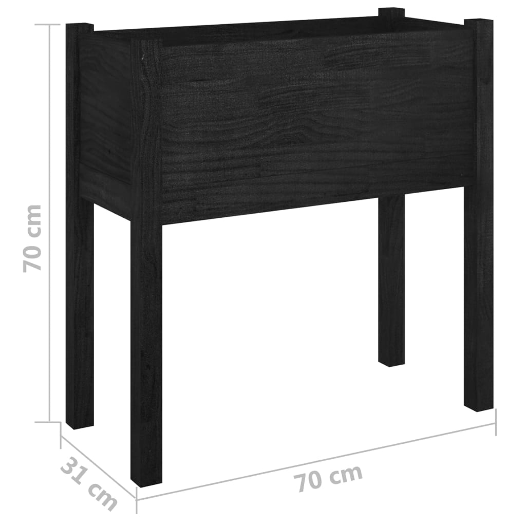 Fioriera da Giardino Nera 70x31x70 cm in Legno Massello di Pino