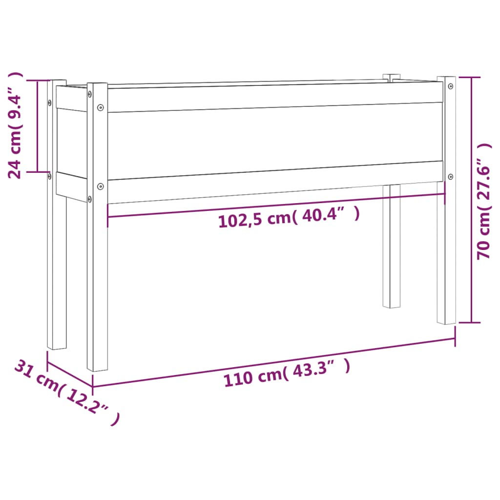 Fioriera da Giardino 110x31x70 cm in Legno Massello di Pino