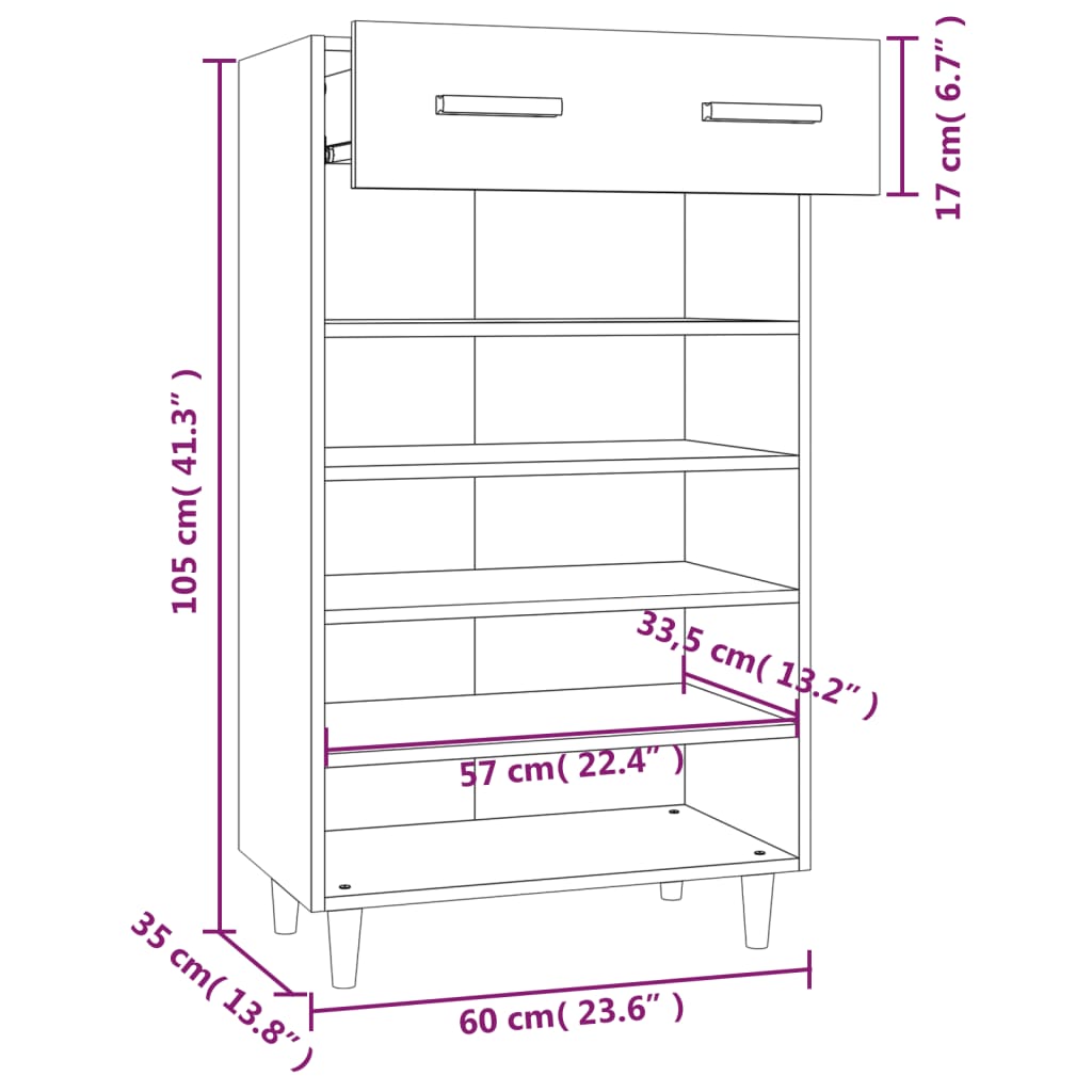 Scarpiera Bianco Lucido 60x35x105 cm in Legno Multistrato