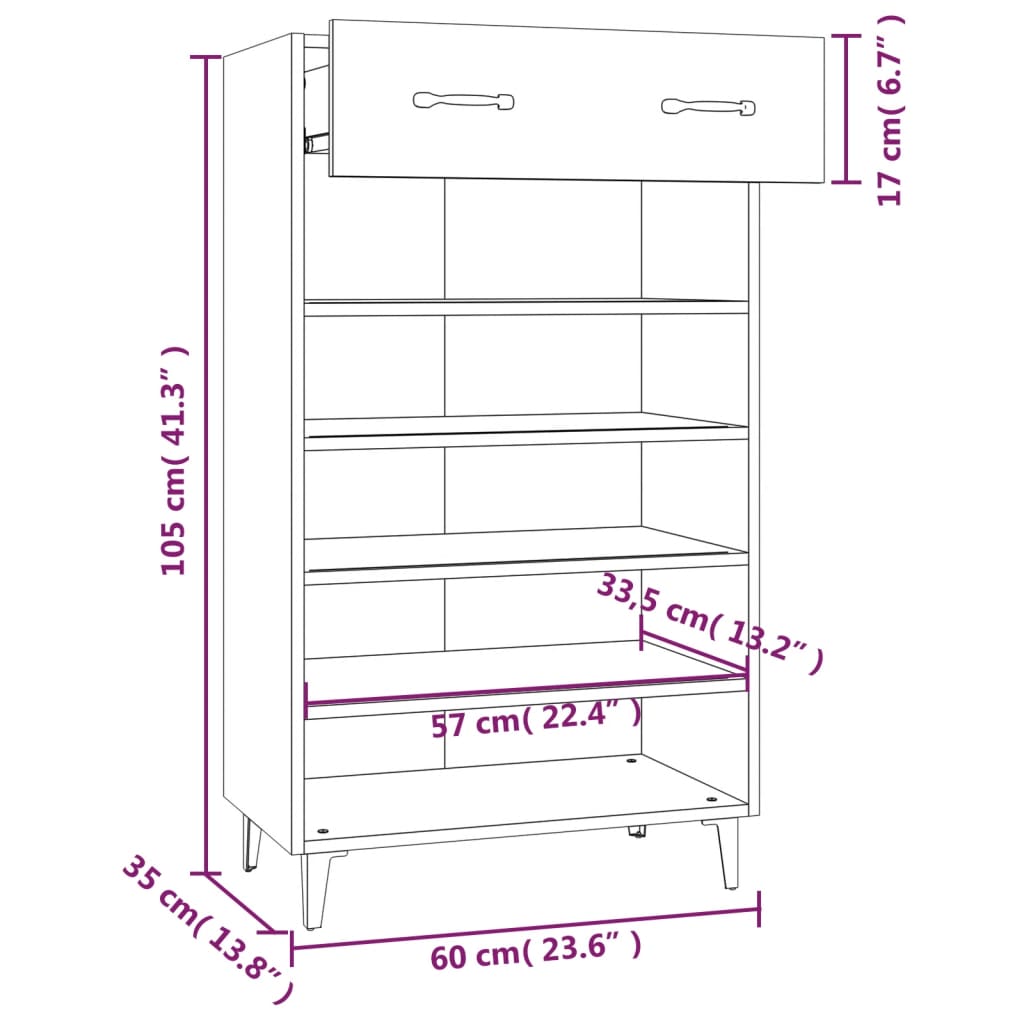 Scarpiera Bianco Lucido 60x35x105 cm in Legno Multistrato
