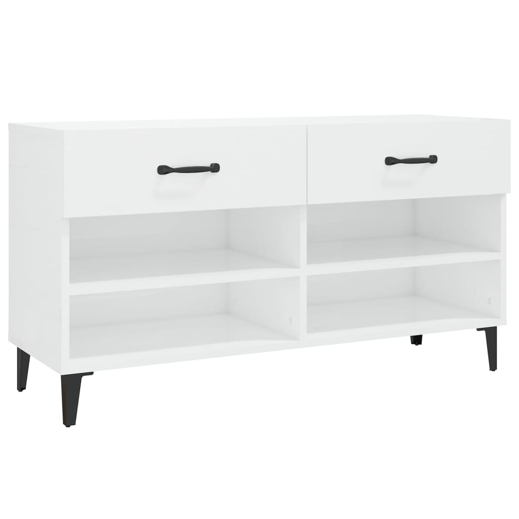 Scarpiera Bianco Lucido 102x35x55 cm in Legno Multistrato