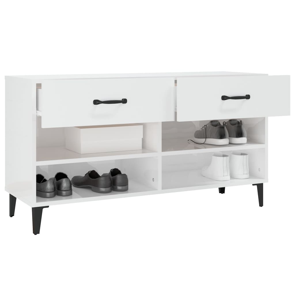Scarpiera Bianco Lucido 102x35x55 cm in Legno Multistrato