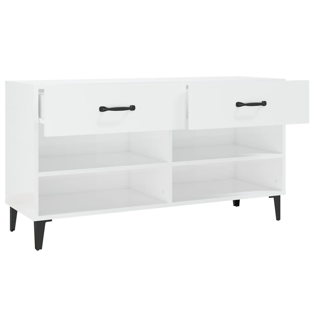 Scarpiera Bianco Lucido 102x35x55 cm in Legno Multistrato