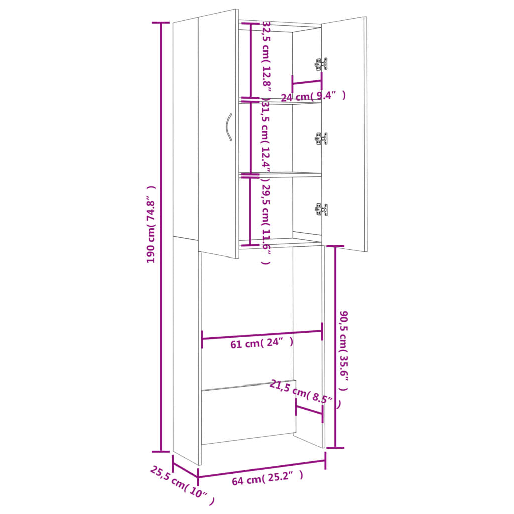 Mobile per Lavatrice Grigio Sonoma 64x25,5x190 cm