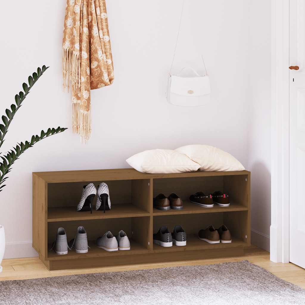 Scarpiera Marrone Ambra 110x34x45 cm in Legno Massello di Pino