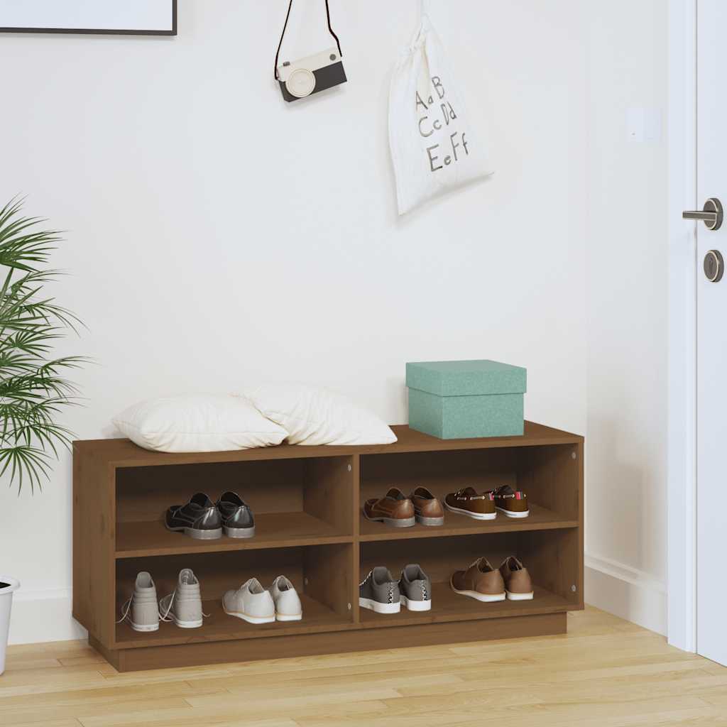 Scarpiera Marrone Ambra 110x34x45 cm in Legno Massello di Pino