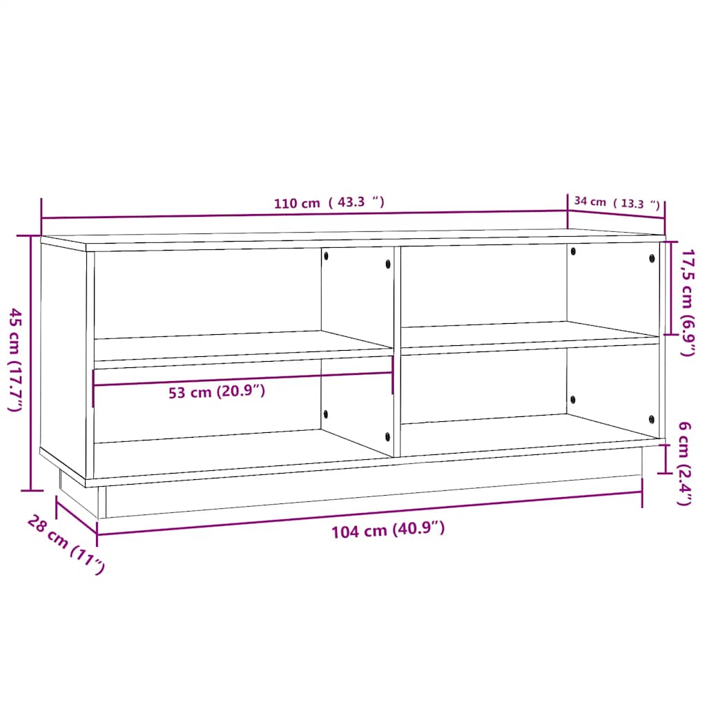 Scarpiera Marrone Ambra 110x34x45 cm in Legno Massello di Pino