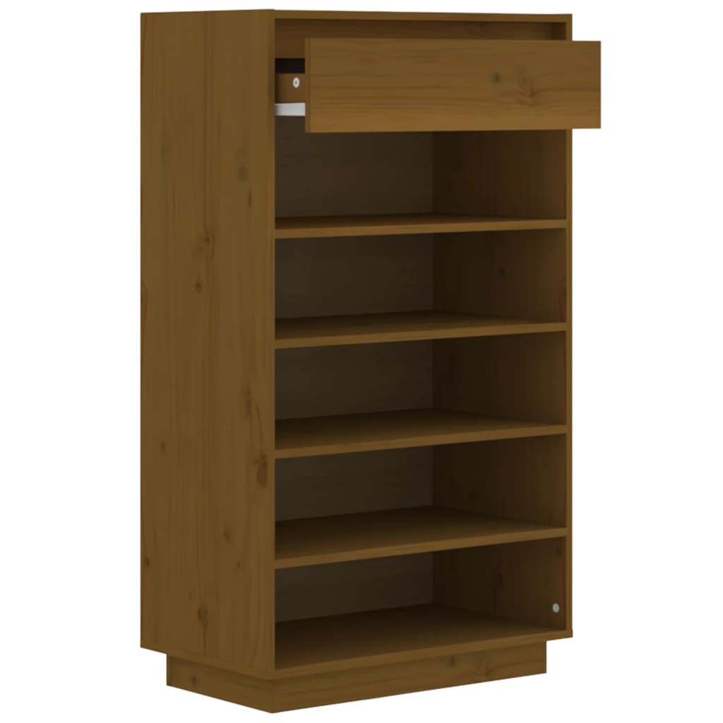 Scarpiera Marrone Ambra 60x34x105 cm in Legno Massello di Pino