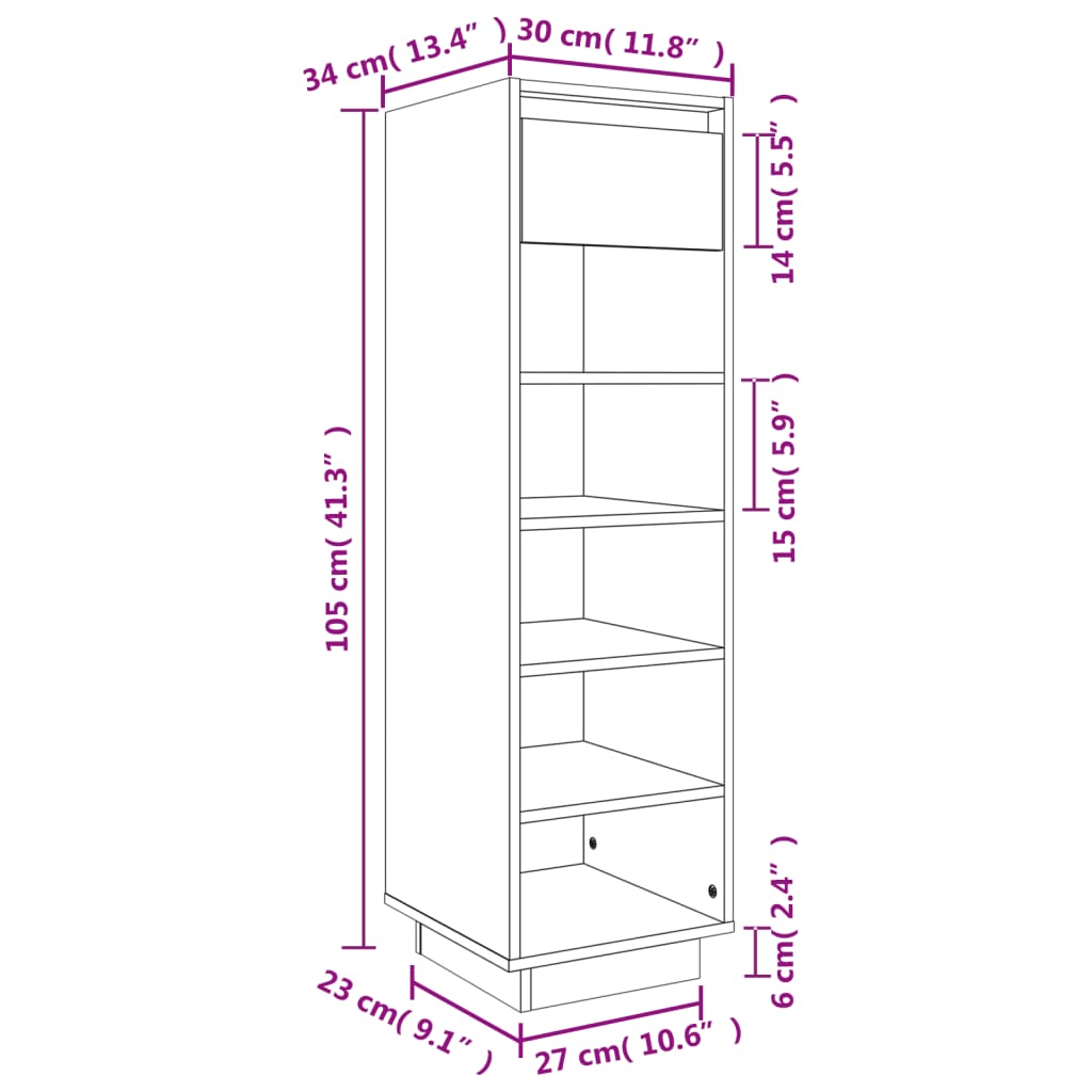 Scarpiera ambra 30x34x105 cm in Legno Massello di Pino