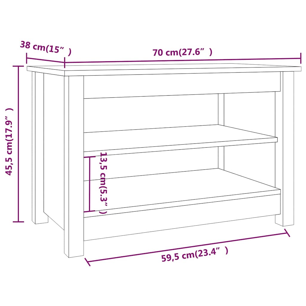 Scarpiera Bianca 70x38x45,5 cm in Legno Massello di Pino