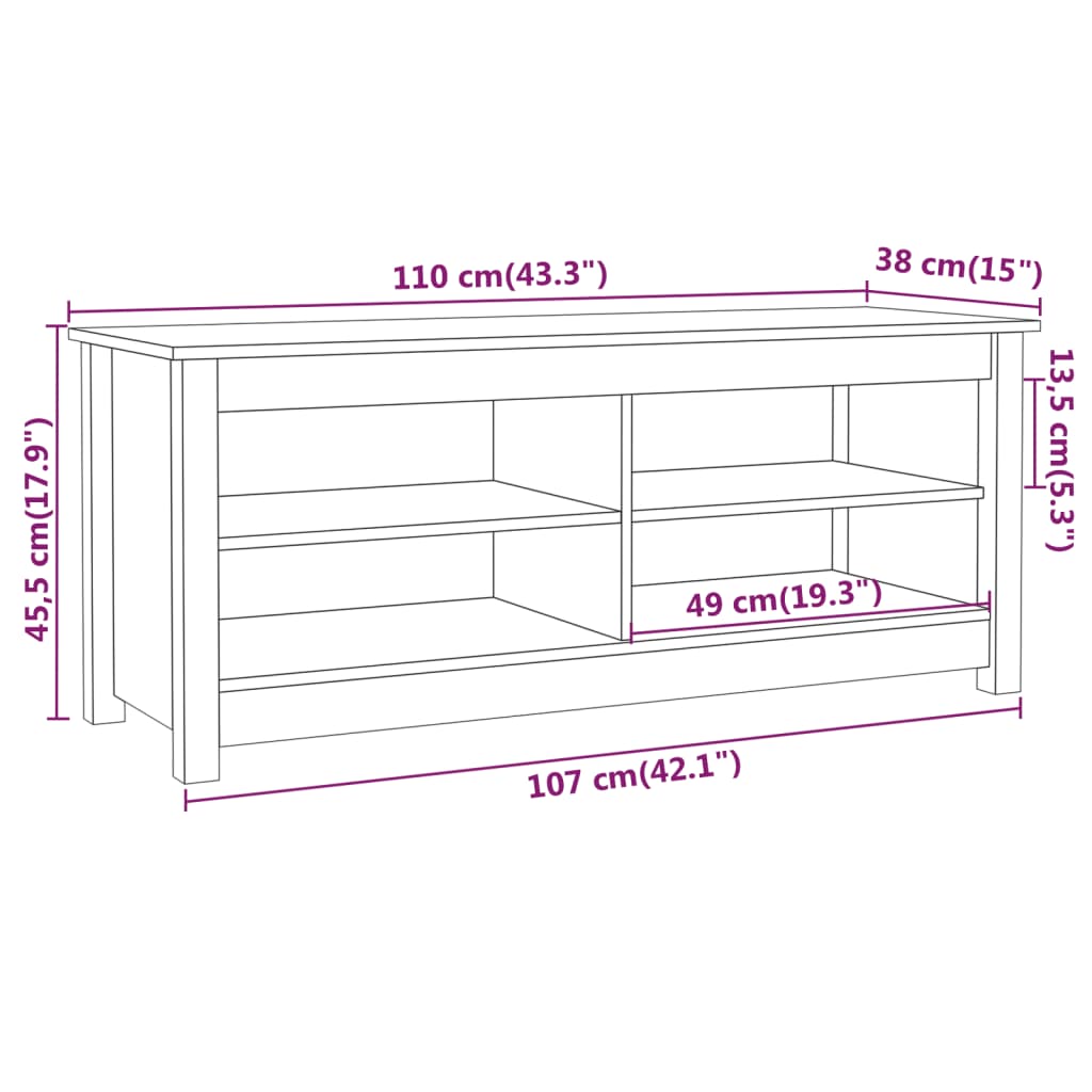 Scarpiera 110x38x45,5 cm in Legno Massello di Pino