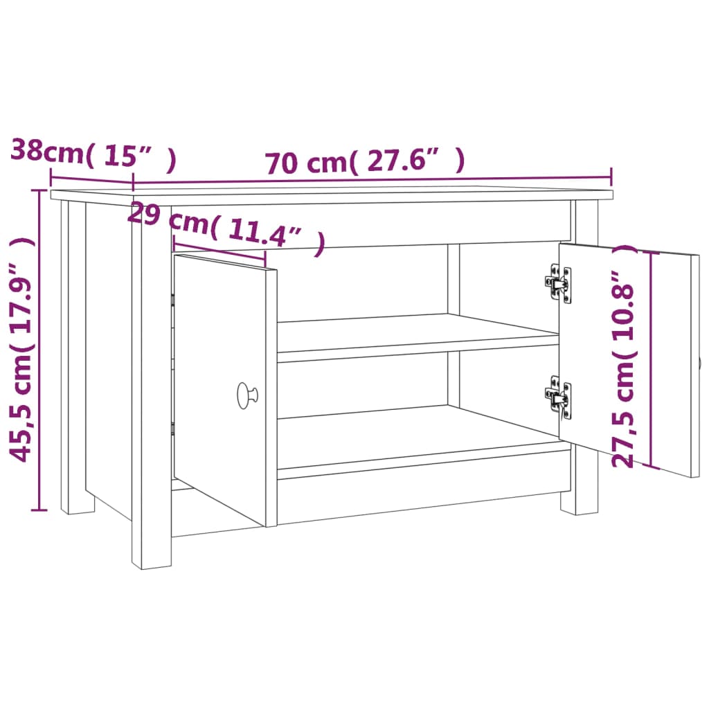 Scarpiera 70x38x45,5 cm in Legno Massello di Pino