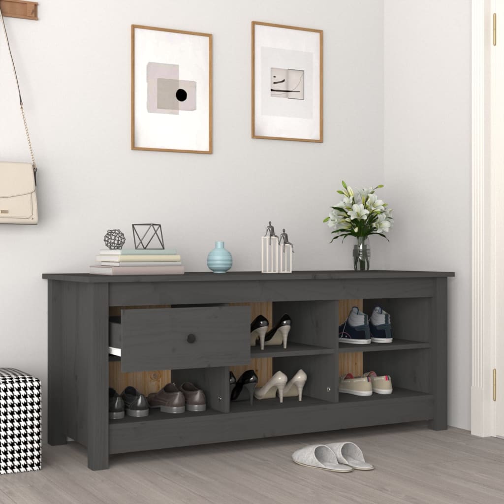 Scarpiera Grigia 110x38x45,5 cm in Legno Massello di Pino
