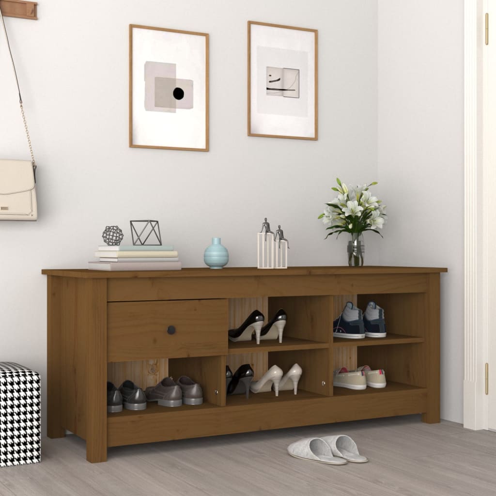 Scarpiera Marrone Ambra 110x38x45,5cm in Legno Massello di Pino