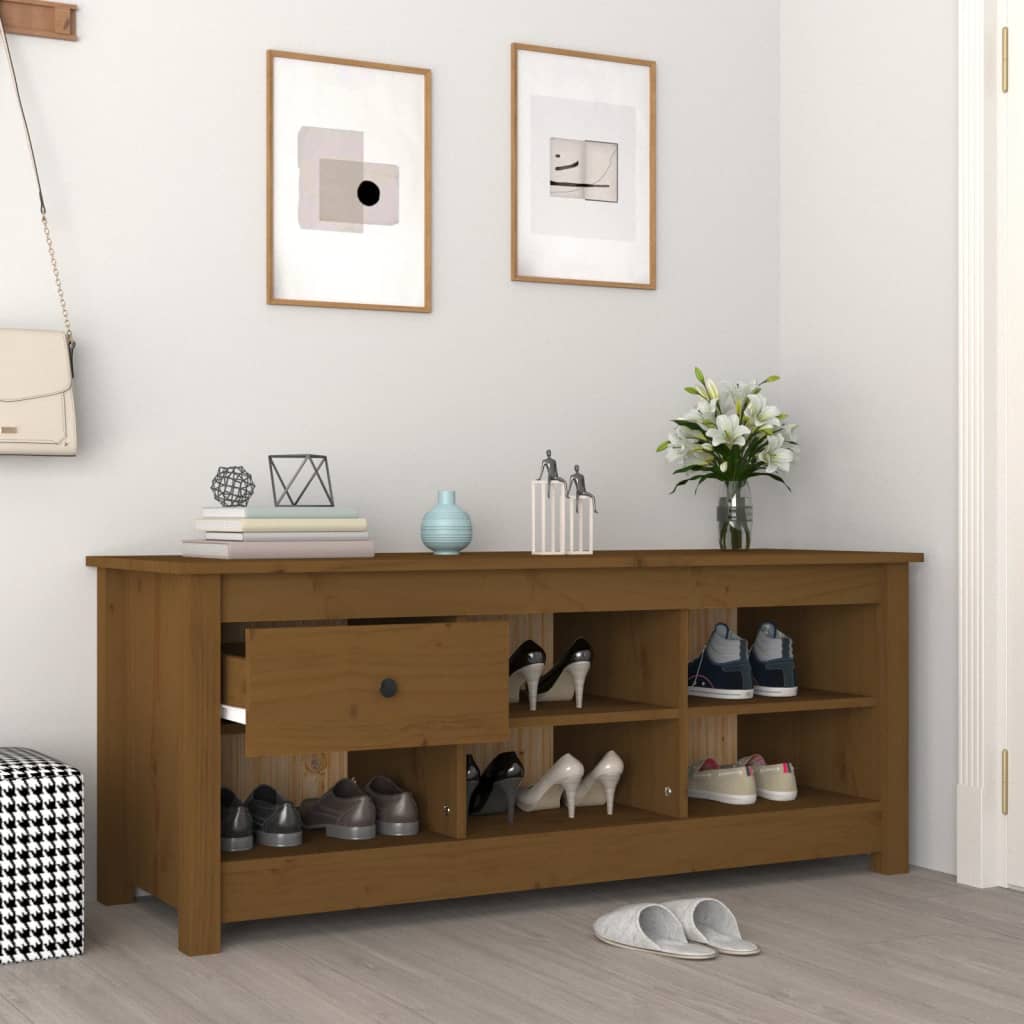 Scarpiera Marrone Ambra 110x38x45,5cm in Legno Massello di Pino