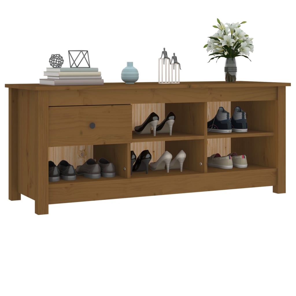 Scarpiera Marrone Ambra 110x38x45,5cm in Legno Massello di Pino